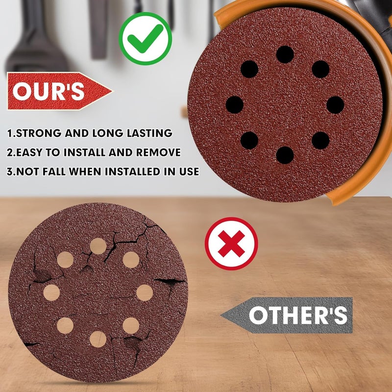 JTIEO 100PCS Sanding Discs 5 Inch, 600 Grit Orbital Sander Pads, Hook & Loop Sandpaper Pads, 8 Hole Round Sanding Discs for Random Orbital Sanders - Image 5